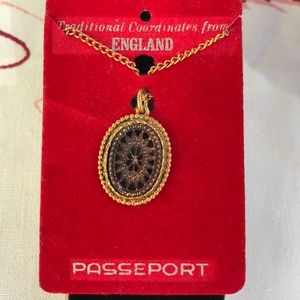 Vintage Passeport Black Glass Pendant Necklace
